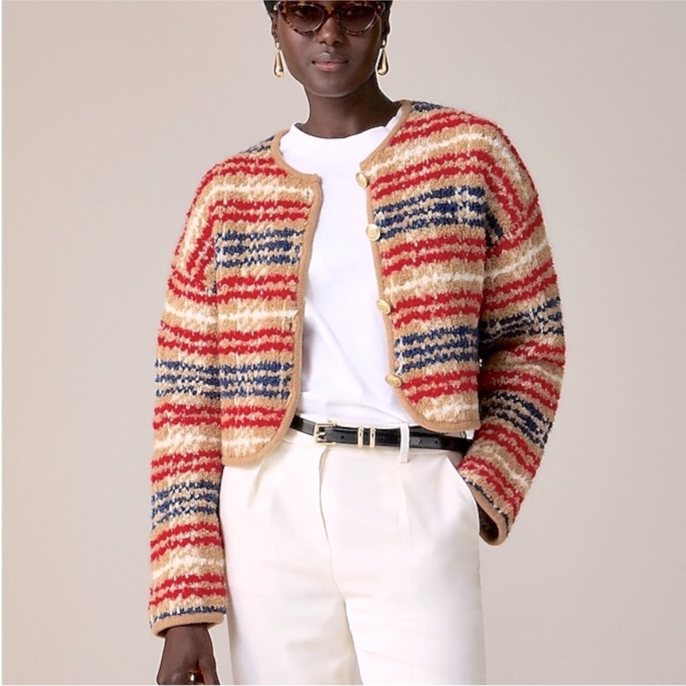 JCrew sweater lady jacket in plaid boucle yarn